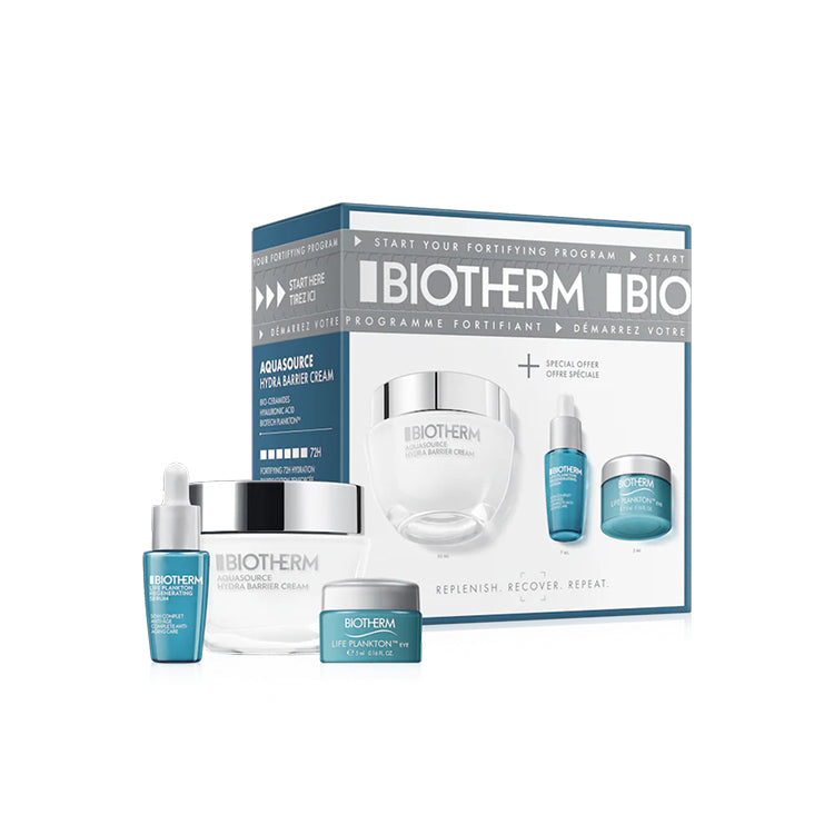 BIOTHERM SET: LIFE PLANKTON EYE CREAM 5ML + AQUASOURCE HYDRA BARRIER CREAM 50ML +  LIFE PLANKTON ELIXIR SERUM 7ML