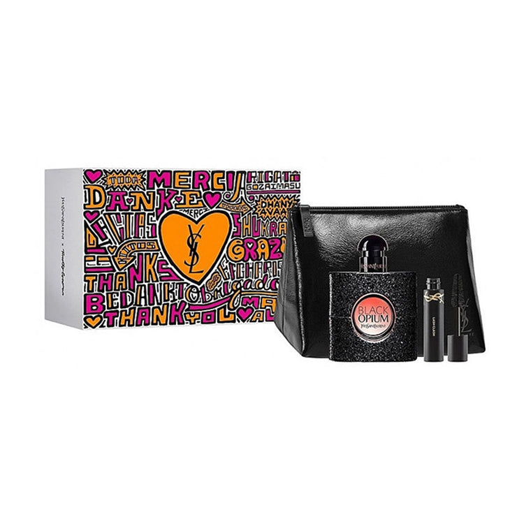YSL BLACK OPIUM SET: EDP SPRAY 50ML + MINI MASCARA  + POUCH