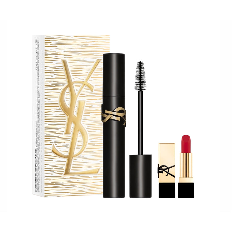 YSL SET: LASH CLASH EXTREME VOLUME MASCARA NO1 BLACK 9ML +  ROUGE PUR COUTURE MINI RENO LIPSTICK