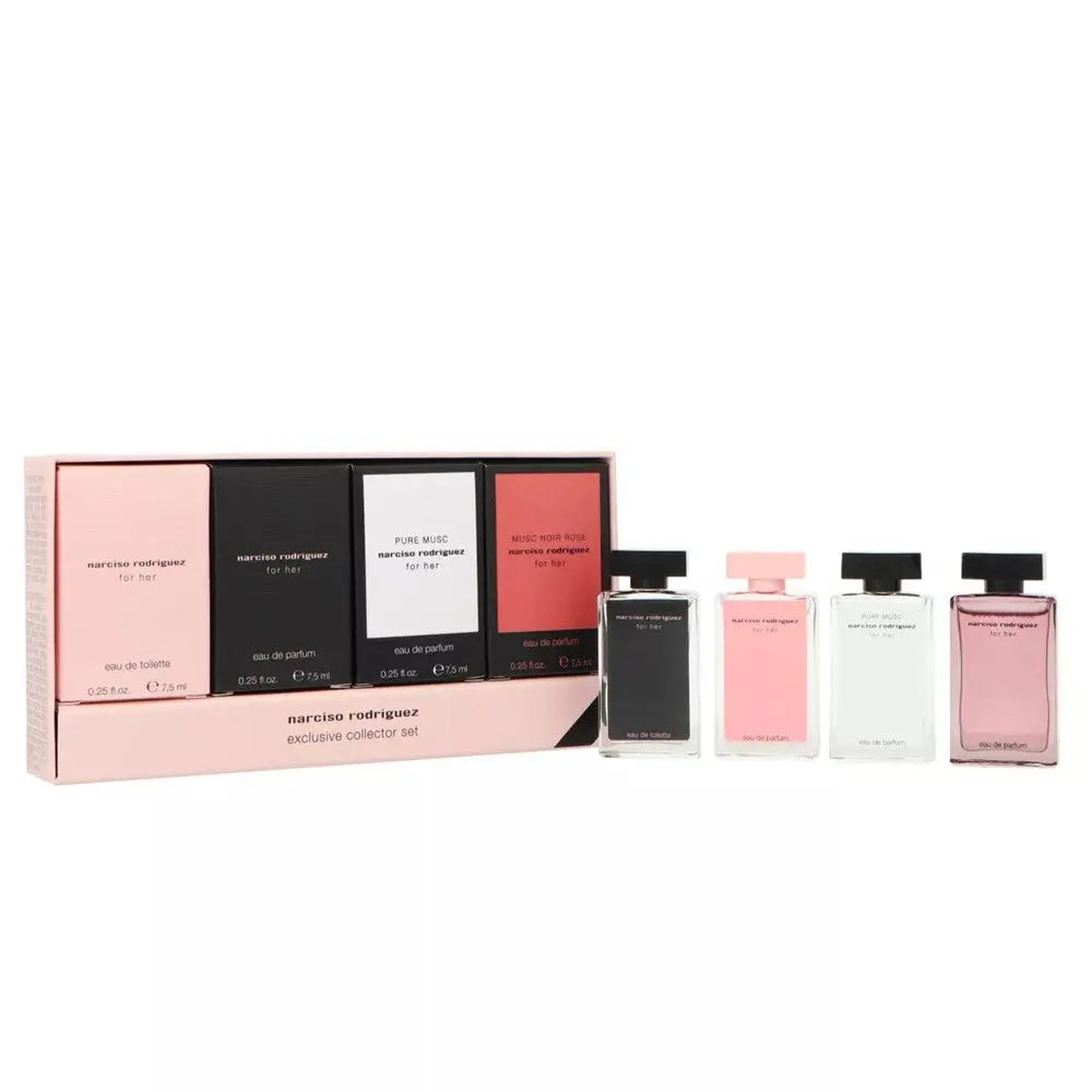 NARCISO RODRIGUEZ COFFRET SET: FOR HER EDP 7.5ML + FOR EDT 7.5ML + FOR HER PURE MUSC EDP 7.5ML +  FOR HER MUSC NOIR ROSE EDP 7.5ML