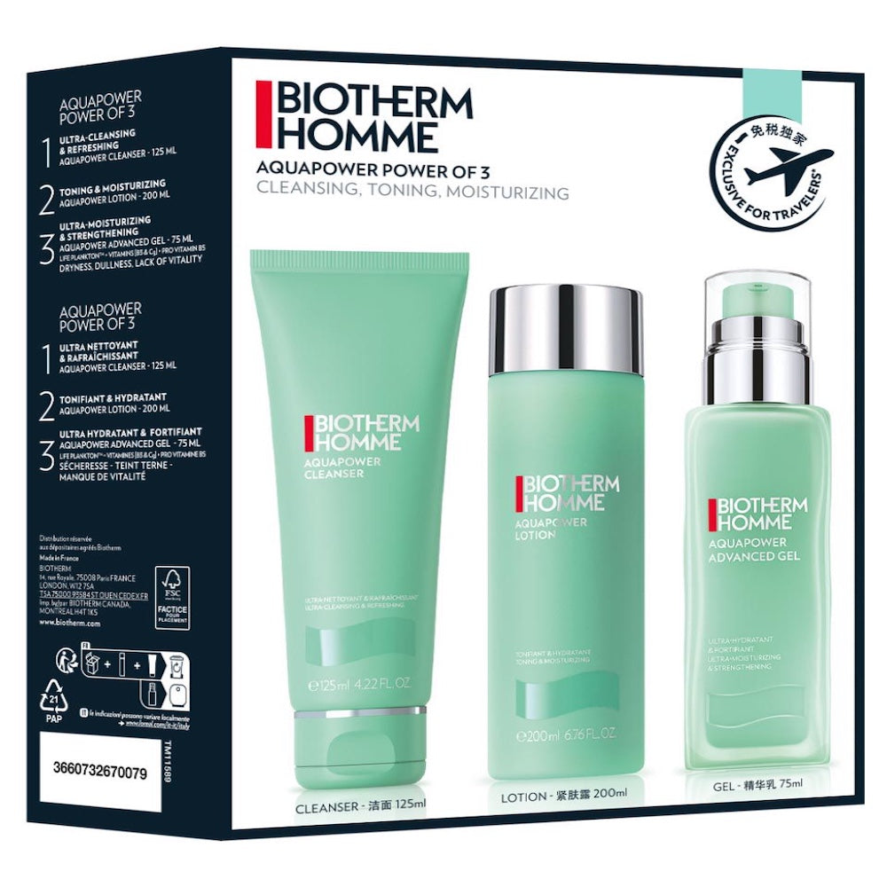 BIOTHERM AQUAPOWER SET: ADVANCED FACE GEL 75ML+ CLEANSER 125ML +  LOTION 200ML