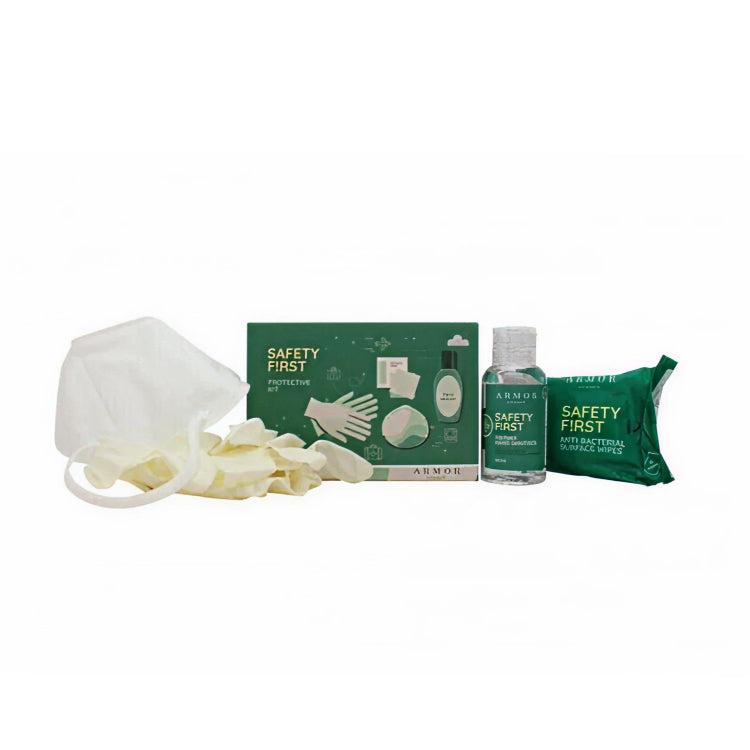LONDON SAFETY 1ST KIT: N95FFP2 MASK,HAND SANITIZER 80ML, 10PK ANTI-BAC WIPES, GLOVES & CARRY POUCH