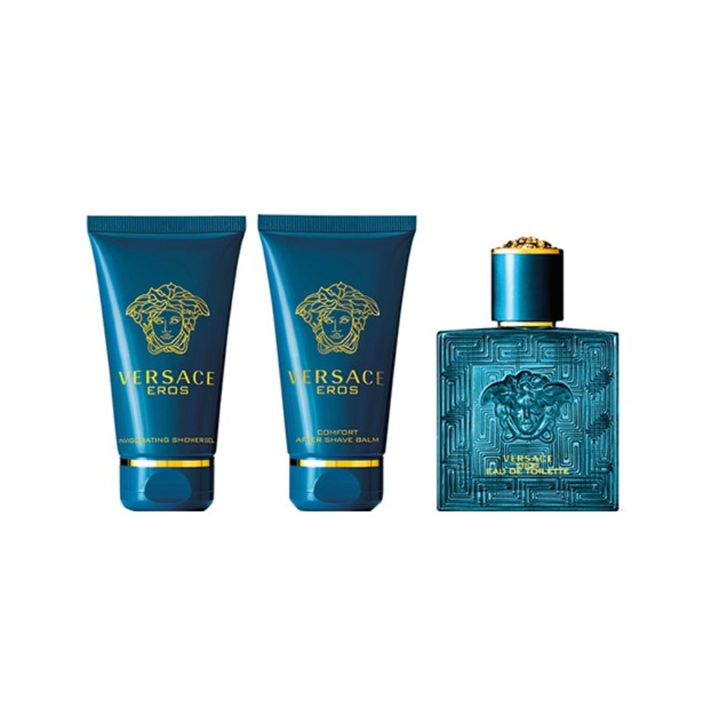 VERSACE EROS SET: EDT SPRAY 50ML + SHOWER GEL 50ML +  AFTERSHAVE BALM 50ML