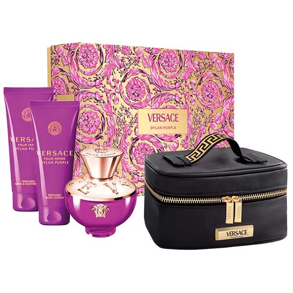 VERSACE DYLAN PURPLE SET: EDP SPRAY 100ML + BODY LOTION 100ML +  SHOWER GEL 100ML
