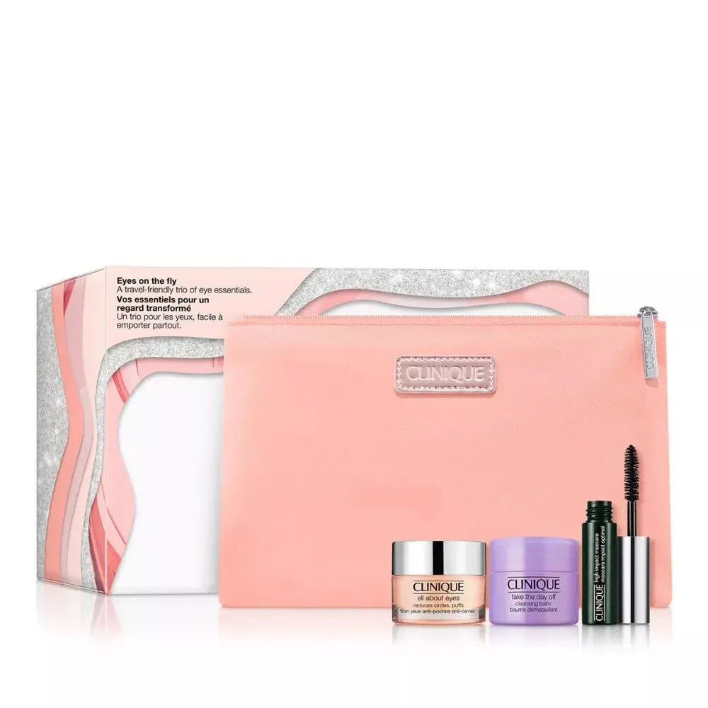 E CLINIQUE ALL ABOUT EYES SET - EYCREAM 15ML +  BLACK MASCARA 3.5ML + CLEANSING BALM 15ML