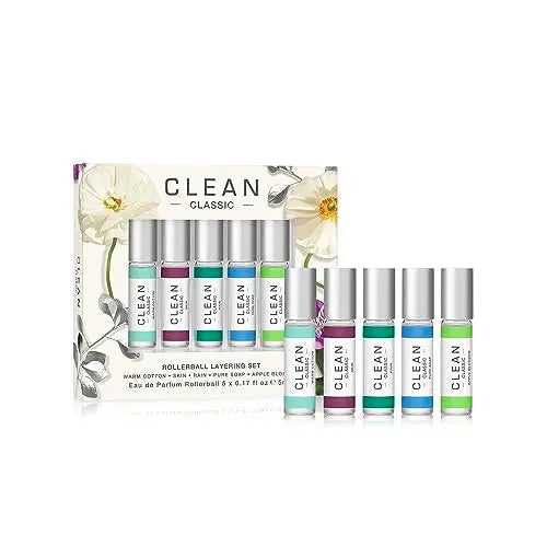 CLEAN ROLLERBALL COFFRET: 5 X EDP SPRAY 5ML -WARM COTTON + SKIN + RAIN + PURE SOAP + APPLE BLOSSOM