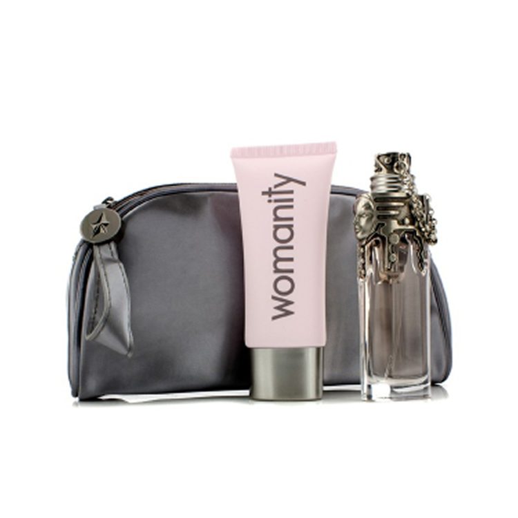 WOMANITY EDP SPRAY 50ML & BODY LOTION 100ML,MAKE UP BAG