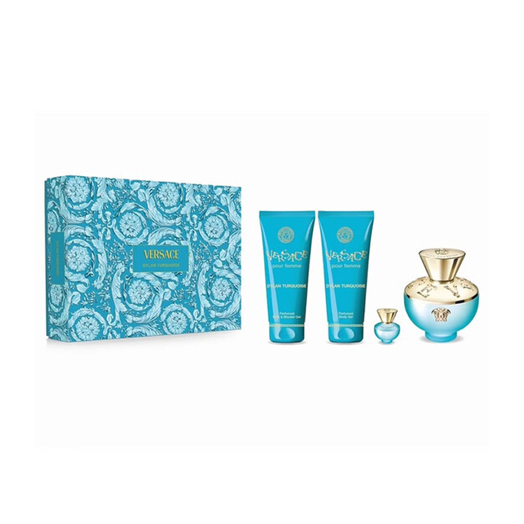 VERSACE DYLAN TURQUOISE SET: EDT SPRAY 100ML + BODY GEL 100ML + SG 100ML + EDP SPRAY 5ML