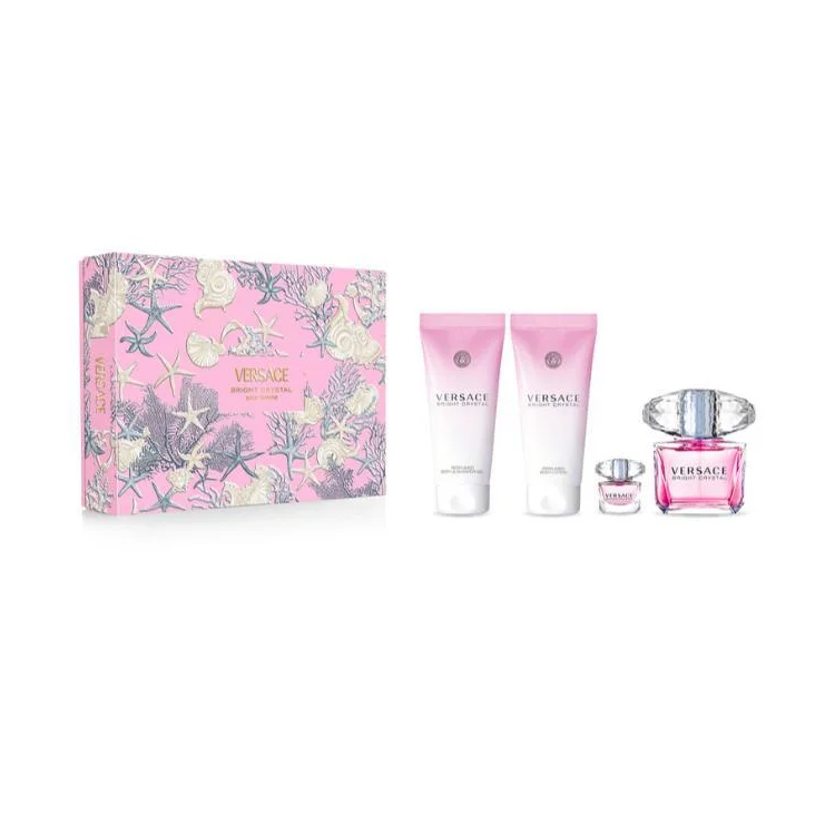 VERSACE CRYSTAL SET: EDT 90ML + BODY LOTION 100ML +  BATH AND SHOWER GEL 100ML + EDT 5ML
