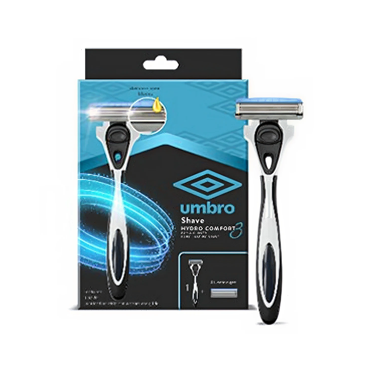 UMBRO SHAVE KIT - 1 HANDLE 3 CARTRIDGES BLUE