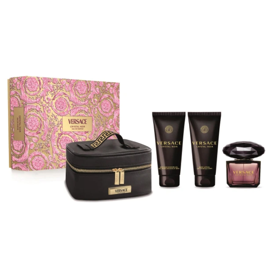 VERSACE CRYSTAL NOIR SET: EDP SPRAY 90ML + BODY LOTION 100ML +  SHOWER GEL 100ML