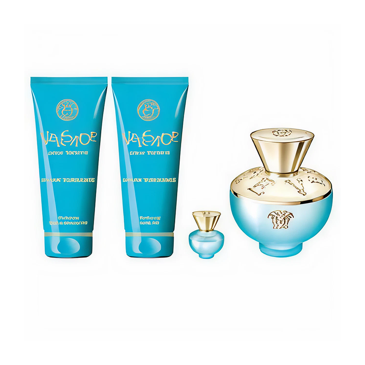 VERSACE DYLAN TURQUOISE SET: EDT SPRAY 100ML + BODY GEL 100ML + SG 100ML + EDP SPRAY 5ML