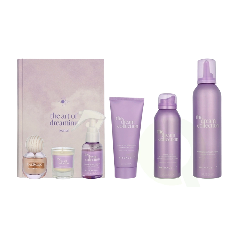 RITUALS DREAM SET: FOAMING SHOWER GEL 200ML + BODY CREAM 100ML + BODY LOTION MOUSSE 150ML + JOURNAL 600G + HOME PERFUME 50ML + EDP 15ML + CANDLE 25G