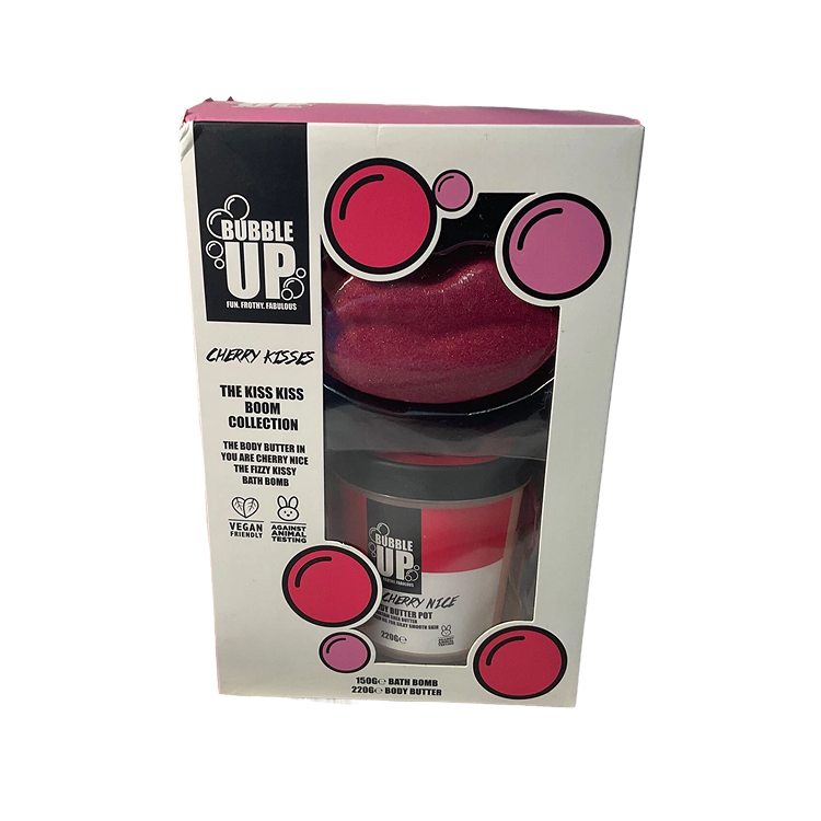 BUBBLE UP 150G FIZZY KISSY BATH FIZZER & 220G BODY BUTTER CHERRY NICE
