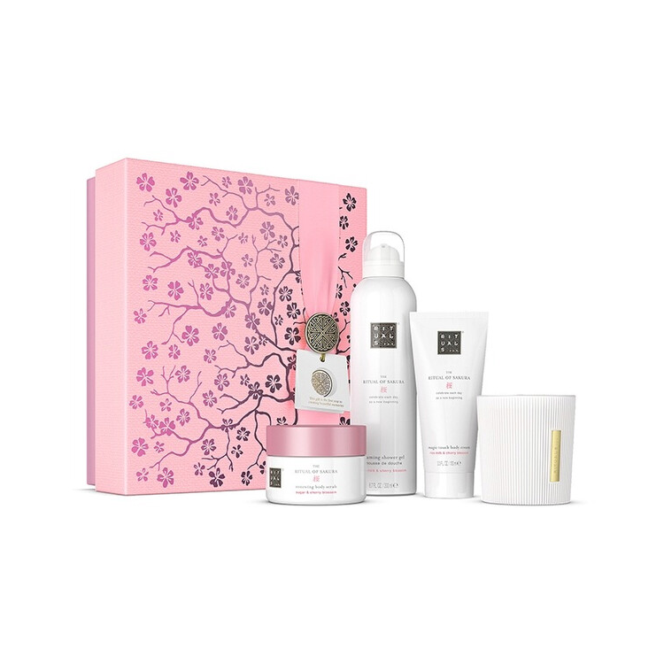RITUALS SAKURA SET: BODY CREAM 100ML + SCENTED CANDLE 140G +  BODY SCRUB 125G + FOAMING SHOWER GEL 200ML