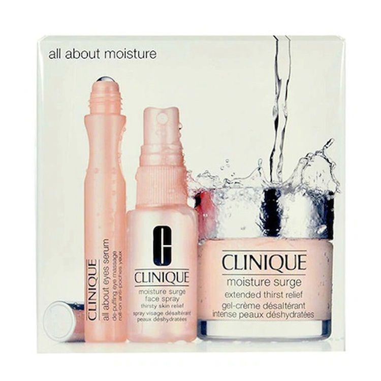 CLINIQUE MOISTURE SURGE SET: SERUM DE PUFFING EYE MASSAGE 15ML + CREAM 100H AUTO-REPLENISHING  HYDRATOR CREAM 75ML + MOISTURE SURGE FACE SPRAY 30