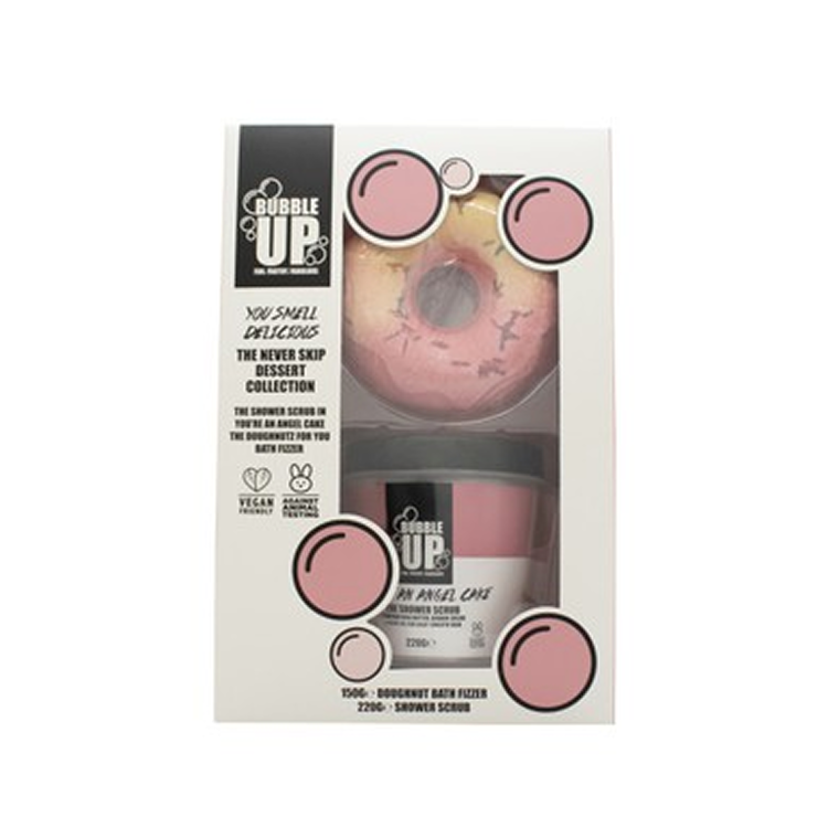 BUBBLE UP 150G DOUGHNUT BATH FIZZER & 220G SHEA SHOWER SCRUB