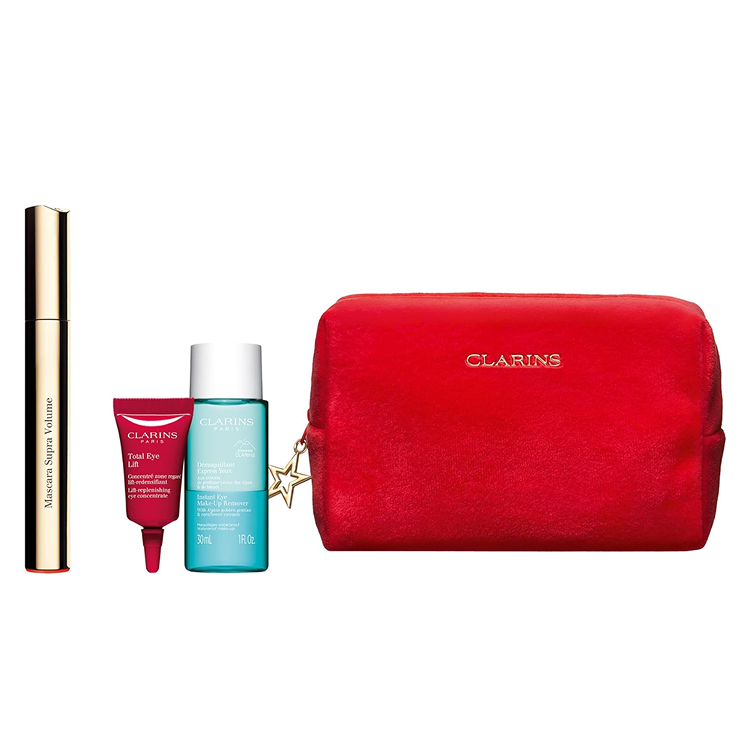 CLARINS SUPRA VOLUME SET: SUPRA VOLUME MASCARA 8ML + EYE LIFT CREAM 3ML+ INSTANT EYE MAKE UP REMOVER