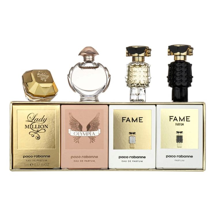 PACO COFFRET SET: FAME EDP 4ML + FAME PARFUM 4ML +  LADY MILLION EDP 4ML + OLYMPEA EDP 6ML