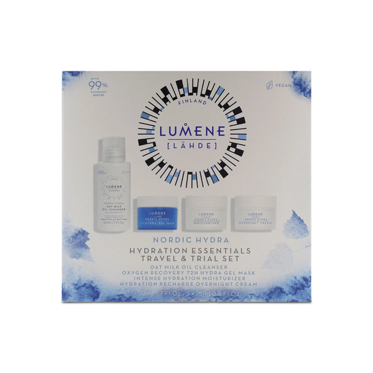 LUMENE NORDIC SET: OAK MILK CLEANSER 50ML + GEL MASK  15ML + NIGHT CREAM 15ML + MOISTURIZER 15ML