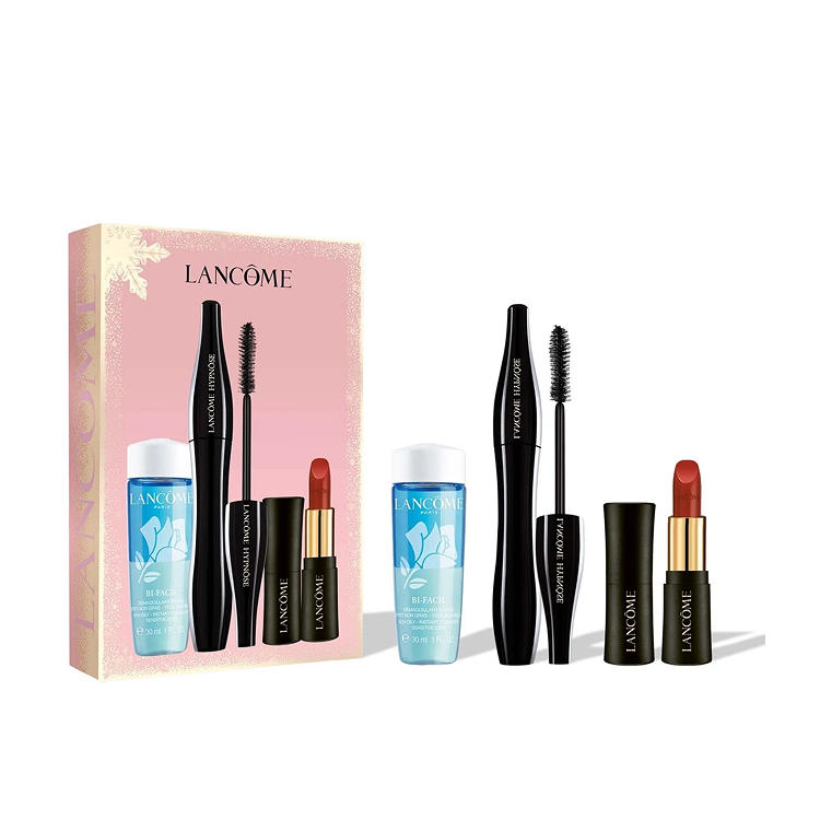 LANCOME MIXED SET: HYPNOSE MASCARA NO1 BLACK 6.2ML + BI-FACIL EYE MAKE-UP REMOVER 30ML +  L'ABSOLU ROUGE MINI LIPSTICK N391