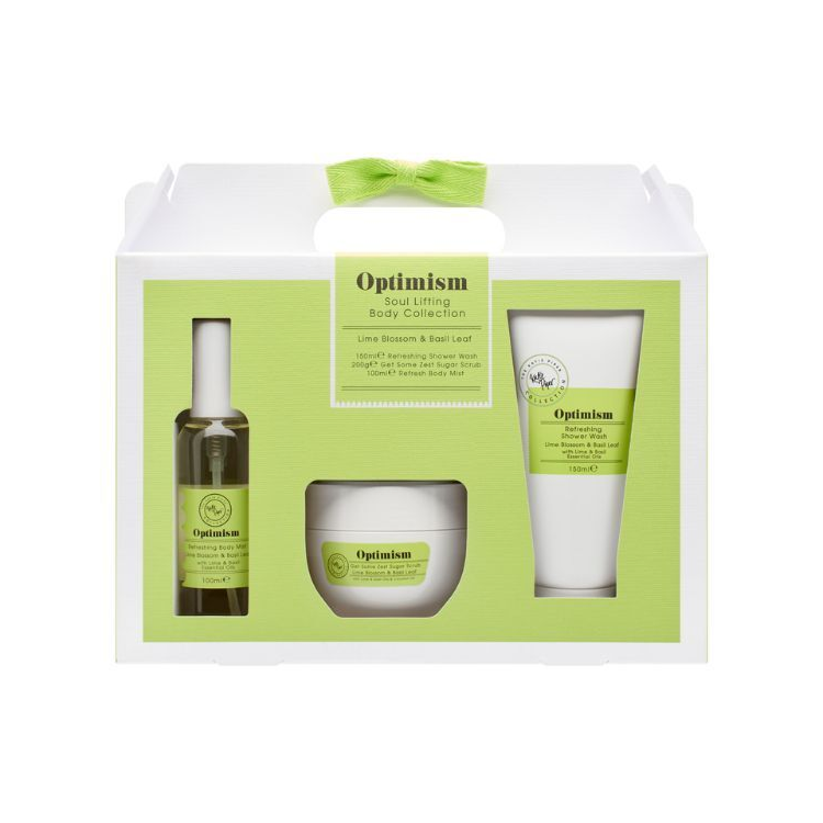 KATIE PIPER OPTIMISM SOUL BODY COLLECTION 150ML S/WASH, 200ML SUGAR SCRUB,100ML BODY MIST LIME/BAS