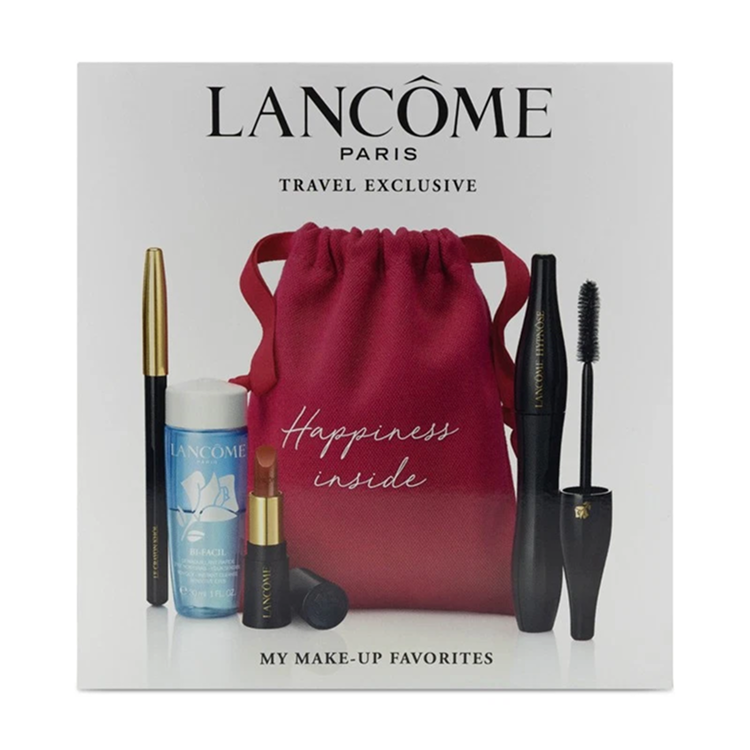 LANCOME SET: MASCARA 6.2ML NO1 BLACK + LIPSTICK 1.6G NO274 + CLEANSER 30ML + EYE PENCIL BLK 1.14G