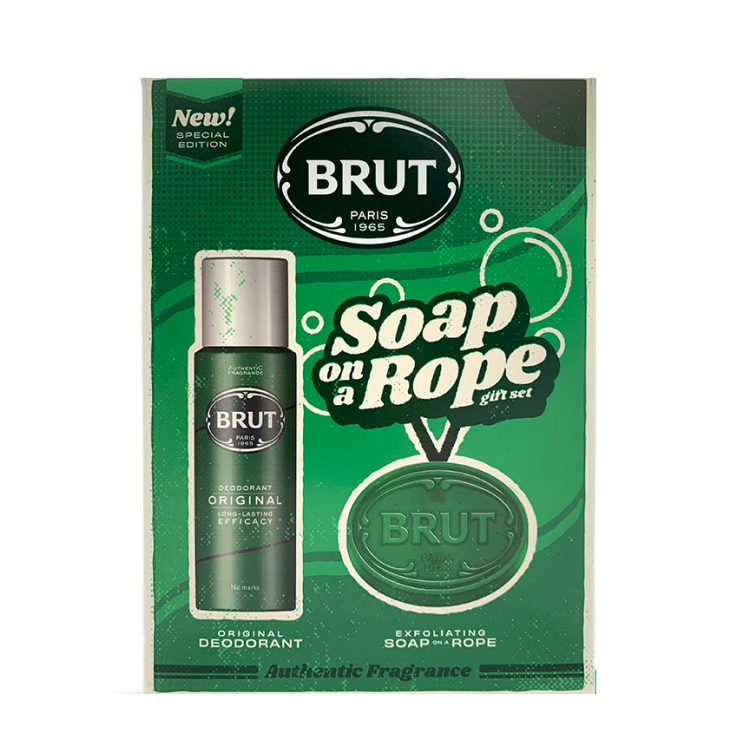 BRUT DEO SPRAY 200ML AND SOAP ON A ROPE 150G