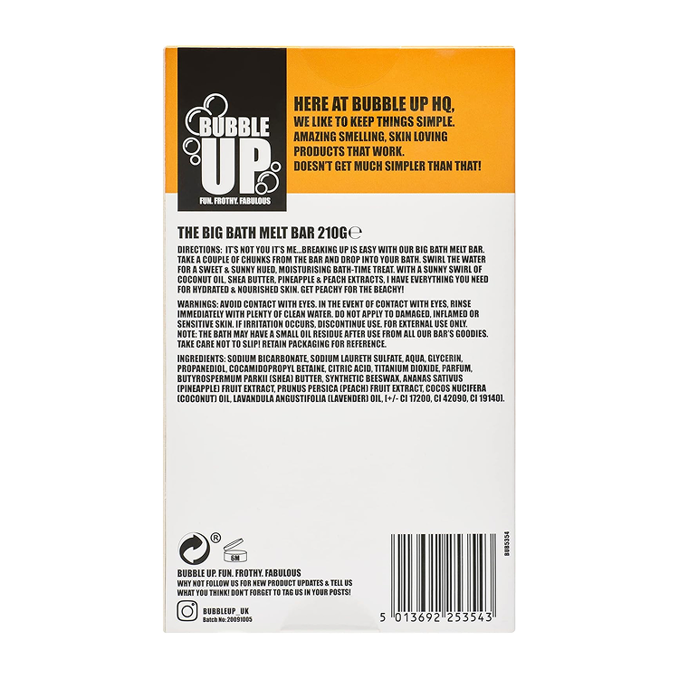 BUBBLE UP 6 X BATH OIL MELT BAR - PINEAPPLE & PEACH