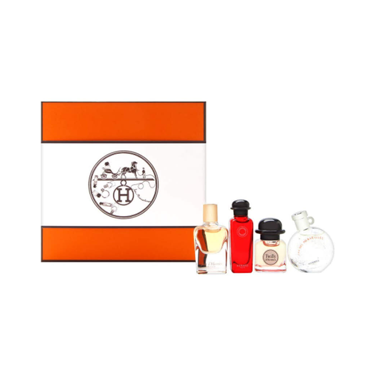 HERMES WOMENS MINI SET: 4X7.5ML - TWILLY EDP + UN JARDIN SUR LE NIL EDT + EAU DES MARVEILLES EDT +  EAU DE RHUBARBE EDC