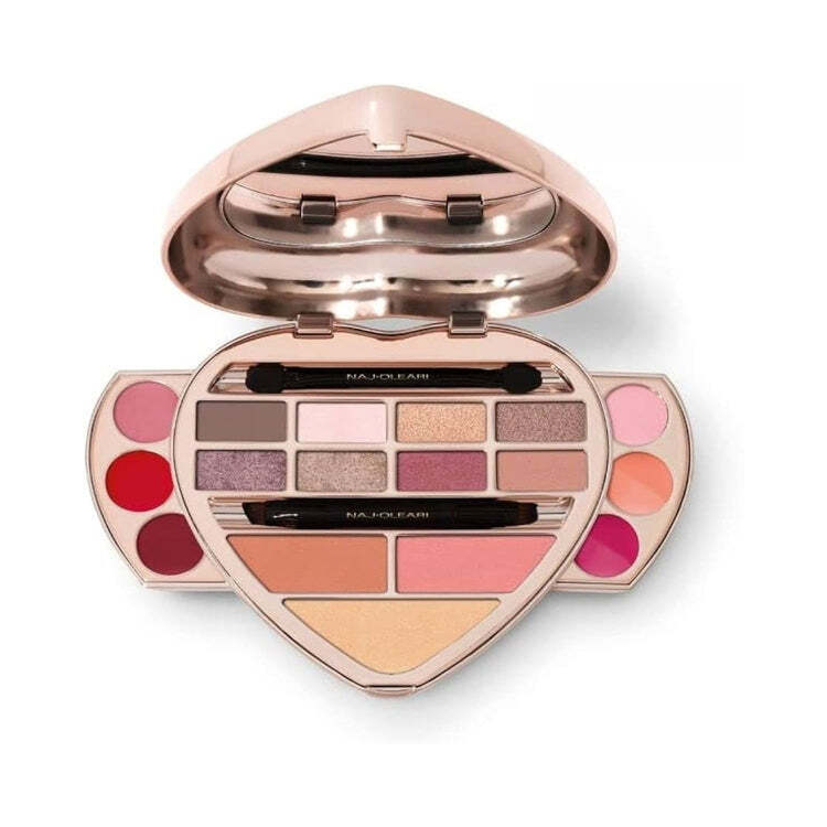 NAJ OLEARI IL CUORE SET: POWDER BLUSH + CREAM HIGHLIGHTER + EYESHADOW BRUSH + LIP GLOSS + LIPSTICK+ LIP BRUSH