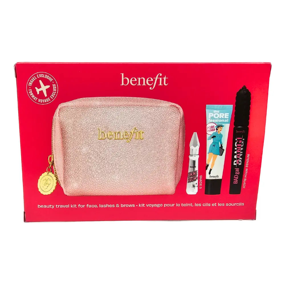 BENEFIT TOP TRIP BEAUTY SET: PRIMER 22ML + MASCARA  8.5G + GIMME BROW + IN SHADE 3 3G POUCH