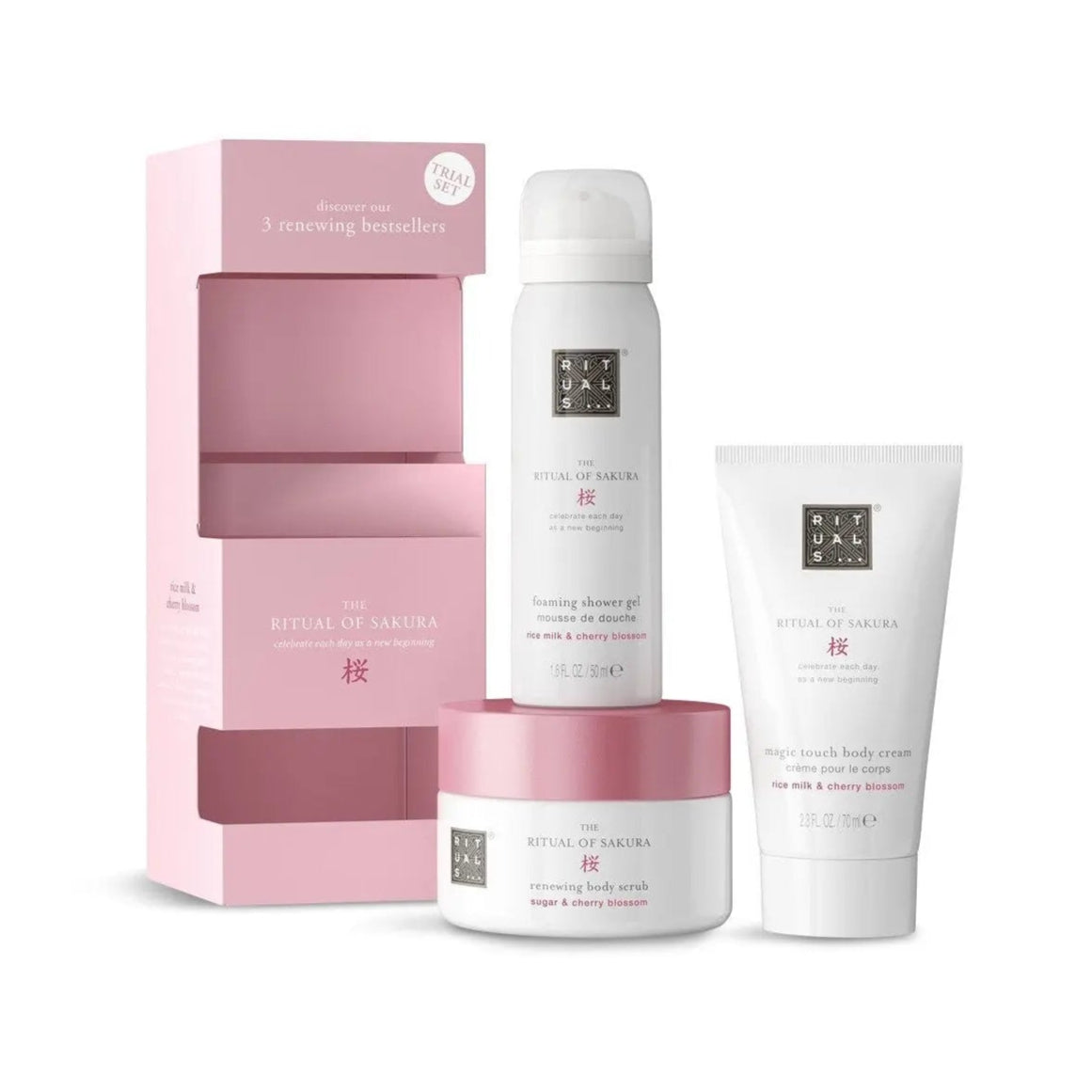 RITUALS SAKURA SET: BODY SCRUB 125G + FOAMING SHOWER GEL 50ML  + BODY CREAM 70ML