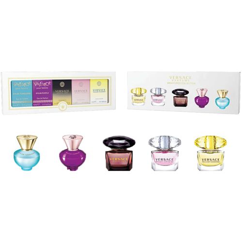 VERSACE 5ML SET: DYLAN TURQUOISE EDP+DYLAN PURPLE EDP+ CRYST NOIR EDT+BRIGHT CRYST EDP+YELLOW DIAMOND EDT