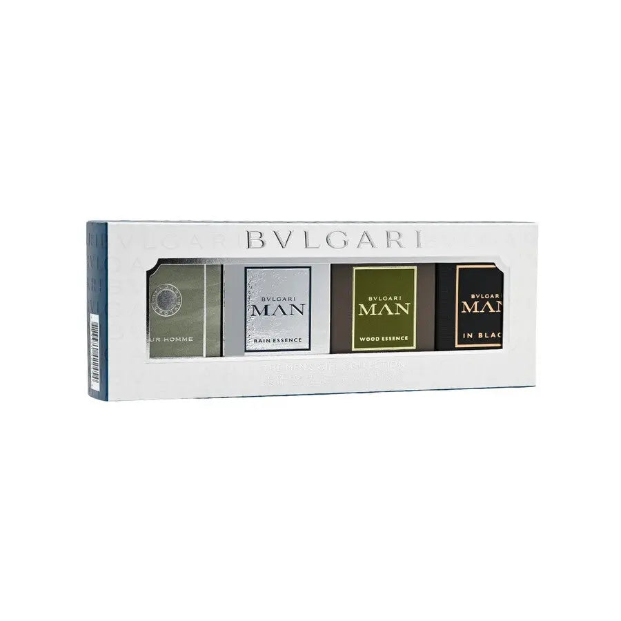 BULGARI COFFRET SET: POUR HOMME EDT 5ML + MAN WOOD ESSENCE EDP 5ML +  MAN IN BLACK EDP 5ML + MAN RAIN ESSENCE EDP 5ML