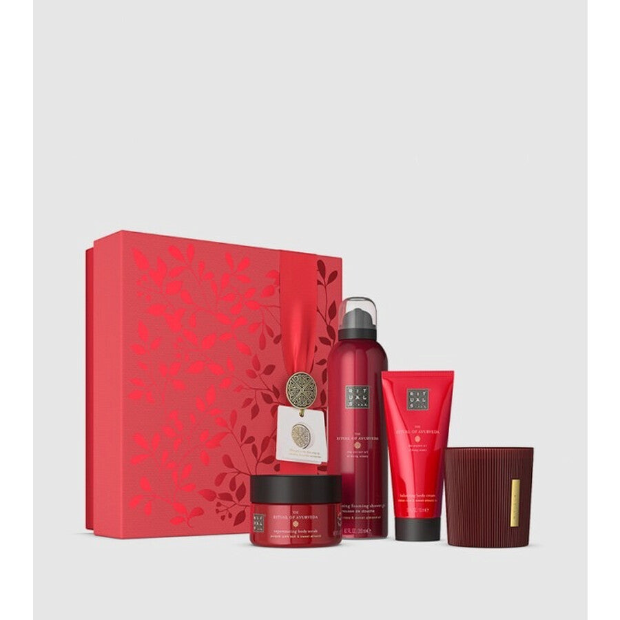 RITUALS AYURVEDA SET: BODY CREAM 100ML + CANDLE 140G + BODY SCRUB 125G + FOAMING SHOWER GEL 200ML