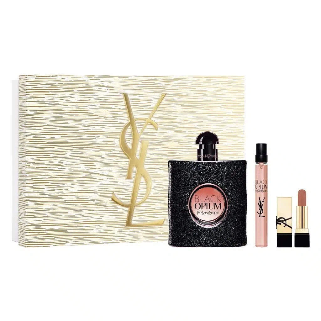 YSL BLACK OPIUM SET: EDP 90ML + EDP 10ML + ROUGE PUR COUTURE MINI  RENO LIPSTICK MINI